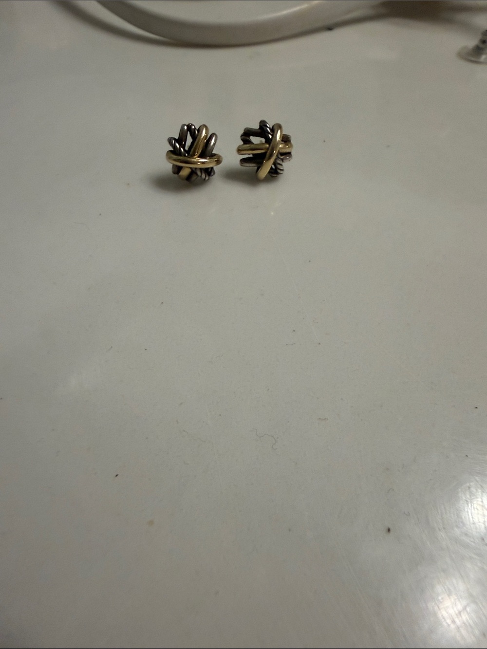 David Yurman Two-Tone Knot Stud Earrings in Silver and Gold